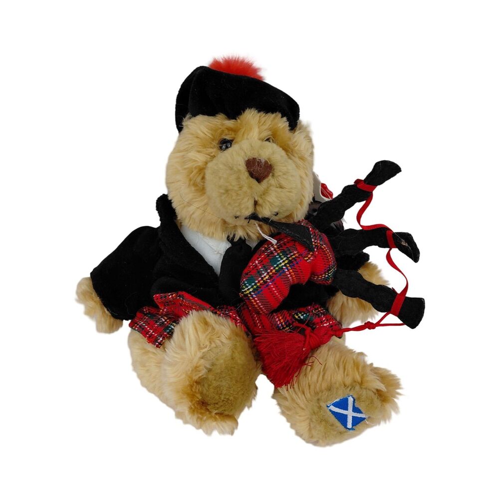 Keel Toys 8"  Scottish Piper Teddy Bear Plush Bagpipes Tartan Scotland Flag